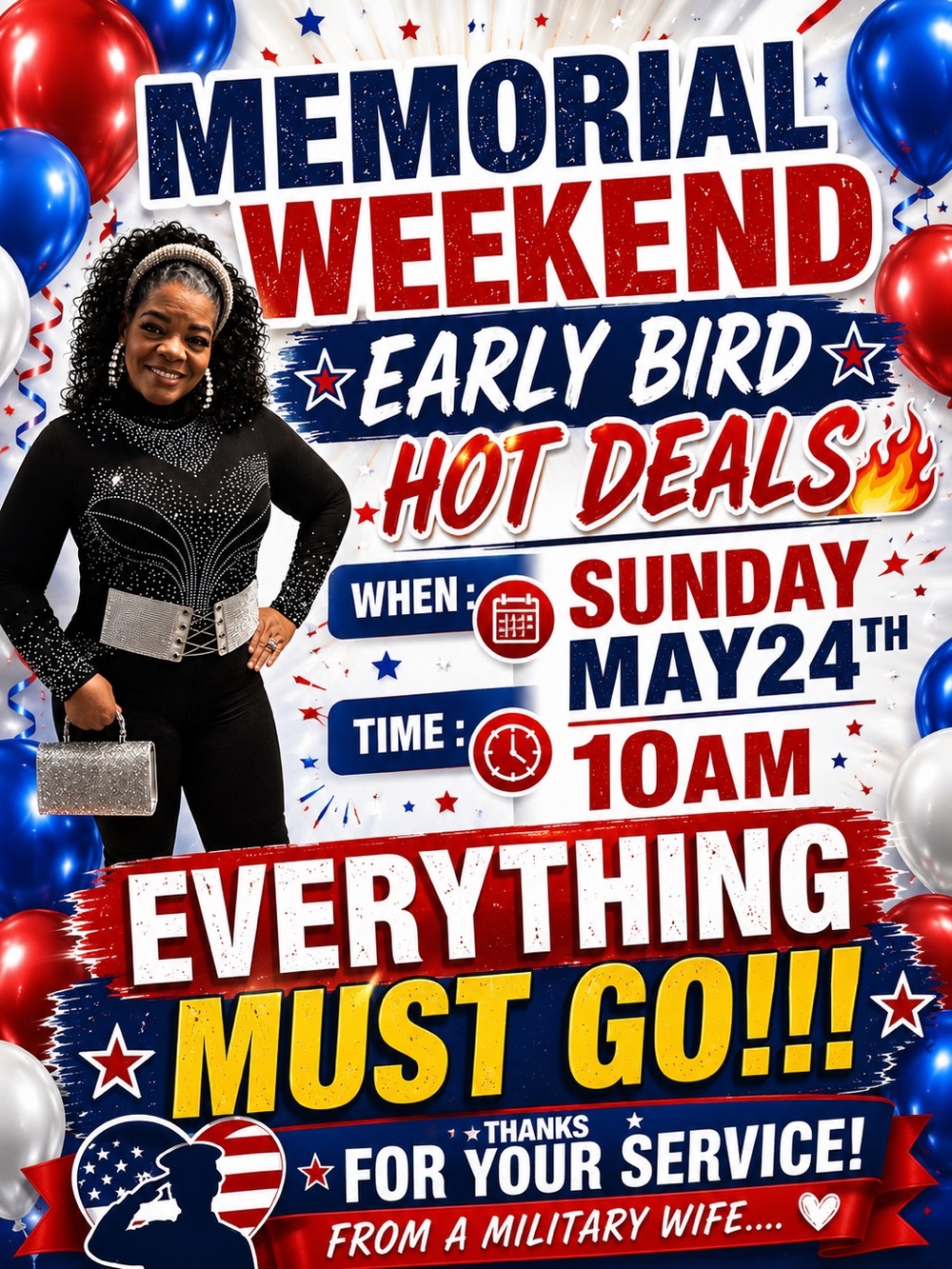 Memorial Weekend Early Bird Hot Deals Poster - Red, Blue, White